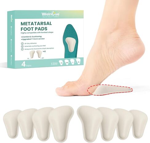 Welnove Metatarsal Pads for Women Men - T-Shape - 4 Pairs Leather Ball-of-Foot Honeycomb Cushions - Soft Ball of Foot Pads for Metatarsalgia, Morton’s Neuroma, Fit for High Heels, Shoes - Gray in Saudi Arabia