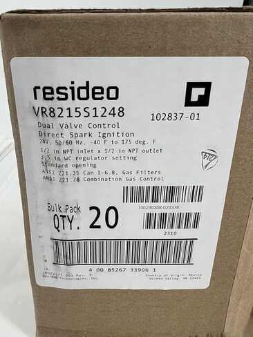VR8215S1248 102837-01 1/2 "24V صمام غاز الإشعال المباشر بمرحلة واحدة in Kuwait