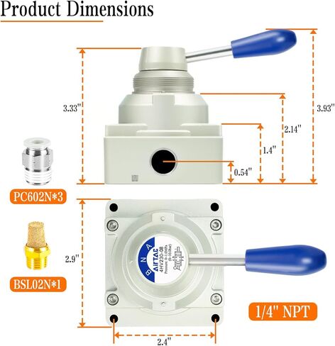 1/4''NPT 4HV230-08T Rotary Lever Hand Valve 3 Position 4 Way Air Flow Control in Kuwait