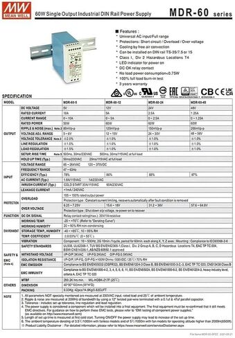 MDR-60-24 60 وات 24 فولت 2.5 أمبير مزود طاقة قابل للتحويل بمخرج واحد للأتمتة الصناعية والمواقع الخطرة وPLC وأجهزة الاستشعار وأجهزة التحكم الإلكترونية in Kuwait