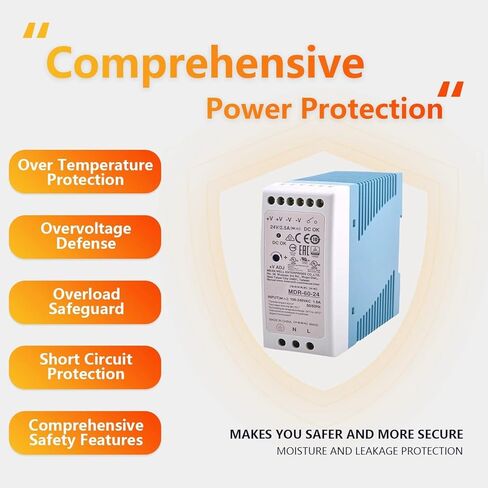 MDR-60-24 60 وات 24 فولت 2.5 أمبير مزود طاقة قابل للتحويل بمخرج واحد للأتمتة الصناعية والمواقع الخطرة وPLC وأجهزة الاستشعار وأجهزة التحكم الإلكترونية in Kuwait