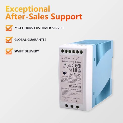 MDR-60-24 60 وات 24 فولت 2.5 أمبير مزود طاقة قابل للتحويل بمخرج واحد للأتمتة الصناعية والمواقع الخطرة وPLC وأجهزة الاستشعار وأجهزة التحكم الإلكترونية in Kuwait