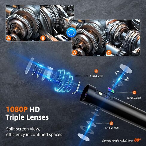 كاميرا فحص المجاري ثلاثية العدسات، كابل شبه صلب بطول 50 قدمًا، منظار صناعي بشاشة IPS مقاس 5 بوصات، كاميرا ثعبان أنبوبية IP67، بطاقة تخزين 32 جيجا، حقيبة حمل in Kuwait