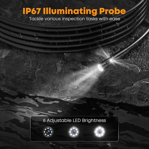 كاميرا فحص المجاري ثلاثية العدسات، كابل شبه صلب بطول 50 قدمًا، منظار صناعي بشاشة IPS مقاس 5 بوصات، كاميرا ثعبان أنبوبية IP67، بطاقة تخزين 32 جيجا، حقيبة حمل in Kuwait