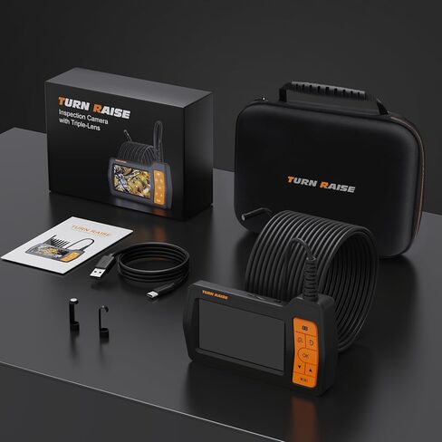 كاميرا فحص المجاري ثلاثية العدسات، كابل شبه صلب بطول 50 قدمًا، منظار صناعي بشاشة IPS مقاس 5 بوصات، كاميرا ثعبان أنبوبية IP67، بطاقة تخزين 32 جيجا، حقيبة حمل in Kuwait