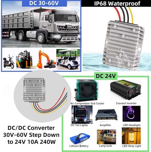 DC-DC 36V 48V to 24V Converter 240W - Waterproof Step Down Voltage Regulator with Fuse for Golf Cart Marine RV in Kuwait