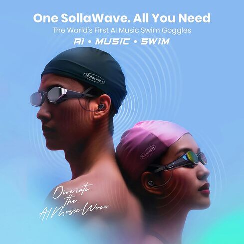 سماعات السباحة SollaWave AI Music Smart Goggles، تعليقات صوتية في الوقت الفعلي + مشغل MP3 سعة 4 جيجابايت، سماعات أذن للسباحة لتتبع الحركة ذات 9 محاور، سماعات مقاومة للماء IP68 للسباحة مع التطبيق وتحليل الذكاء الاصطناعي in Saudi Arabia