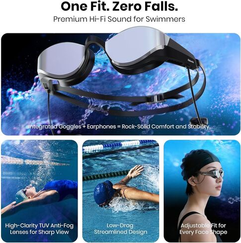 سماعات السباحة SollaWave AI Music Smart Goggles، تعليقات صوتية في الوقت الفعلي + مشغل MP3 سعة 4 جيجابايت، سماعات أذن للسباحة لتتبع الحركة ذات 9 محاور، سماعات مقاومة للماء IP68 للسباحة مع التطبيق وتحليل الذكاء الاصطناعي in Saudi Arabia