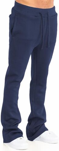WEIV GEAR Men's Cotton Tech Fleece Sweatpants Open Bottom with Pockets Drawstring Stacked Flared Sweatpants in Kuwait