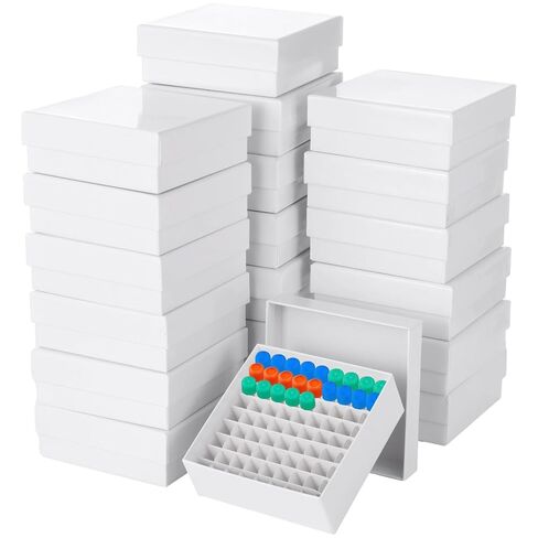 18 Pcs Cardboard Freezer Boxes with Lid, 81-Well Lab Microtube Storage Box, 5.3x2 in Vials Refrigerator Storage Box, Waterproof Freezer Box, Detachable Grid, for 1.8/2ml Microtubes in Kuwait