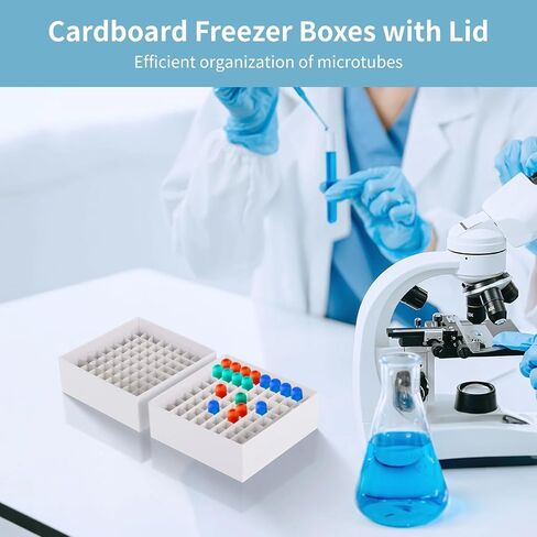 18 Pcs Cardboard Freezer Boxes with Lid, 81-Well Lab Microtube Storage Box, 5.3x2 in Vials Refrigerator Storage Box, Waterproof Freezer Box, Detachable Grid, for 1.8/2ml Microtubes in Kuwait