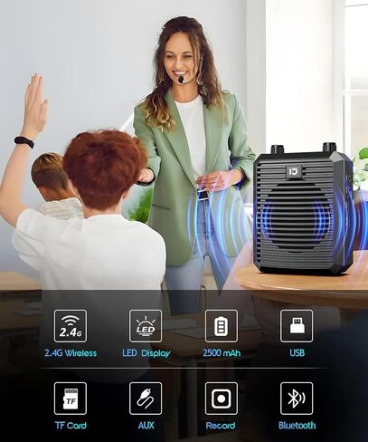 SHIDU 18W Voice Amplifier for Teacher with Wireless Microphone Headset, Portable Bluetooth Speaker and Megaphone, Professional Power Amplifier System for Tour Guide, Speech, Yoga, Meeting in Kuwait