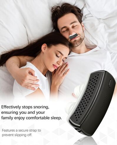 أجهزة مكافحة الشخير، حل كهربائي للشخير مع حزام قابل للتعديل، مناسب لجميع أشكال الأنف، 6 سرعات قابلة للتعديل، أجهزة صغيرة محمولة لتوقف التنفس أثناء النوم للرجال والنساء (أسود غير لامع) in Kuwait