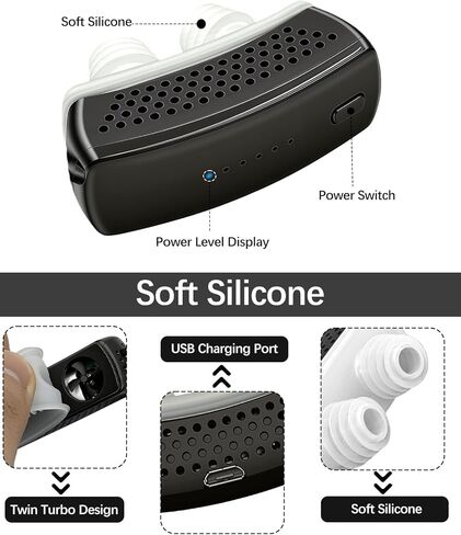 أجهزة مكافحة الشخير، حل كهربائي للشخير مع حزام قابل للتعديل، مناسب لجميع أشكال الأنف، 6 سرعات قابلة للتعديل، أجهزة صغيرة محمولة لتوقف التنفس أثناء النوم للرجال والنساء (أسود غير لامع) in Kuwait