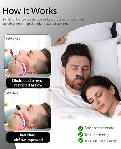 أجهزة مكافحة الشخير، حل كهربائي للشخير مع حزام قابل للتعديل، مناسب لجميع أشكال الأنف، 6 سرعات قابلة للتعديل، أجهزة صغيرة محمولة لتوقف التنفس أثناء النوم للرجال والنساء (أسود غير لامع) in Kuwait