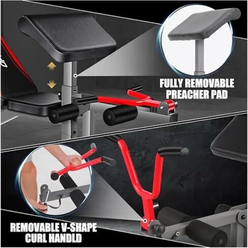 Roman Chair Hyperextension Bench Adjustable Weight Bench Set with Leg Extension and Curl Featuring 900LB Capacity for Incline Decline and Flat Positions Inc in Kuwait