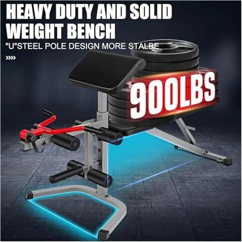 Roman Chair Hyperextension Bench Adjustable Weight Bench Set with Leg Extension and Curl Featuring 900LB Capacity for Incline Decline and Flat Positions Inc in Kuwait