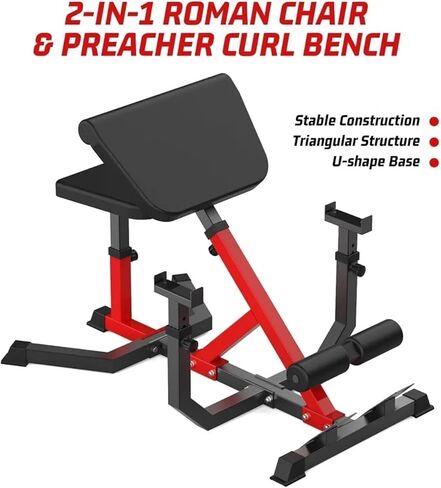 Roman Chair Hyperextension Bench 2in1 Roman Chair Curl Bench MultiFunction HeavyDuty Hyperextension for Home with Adjustable Height for Arms in Kuwait