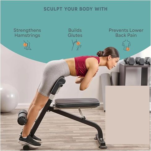 Roman Chair Hyperextension Bench Adjustable Hyperextension Bench for Core Strength Training - Foldable Roman Chair with Sit-Up Function, Supports 330 lbs in Kuwait