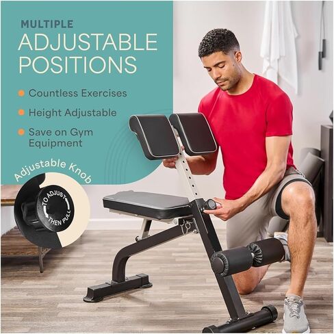 Roman Chair Hyperextension Bench Adjustable Hyperextension Bench for Core Strength Training - Foldable Roman Chair with Sit-Up Function, Supports 330 lbs in Kuwait