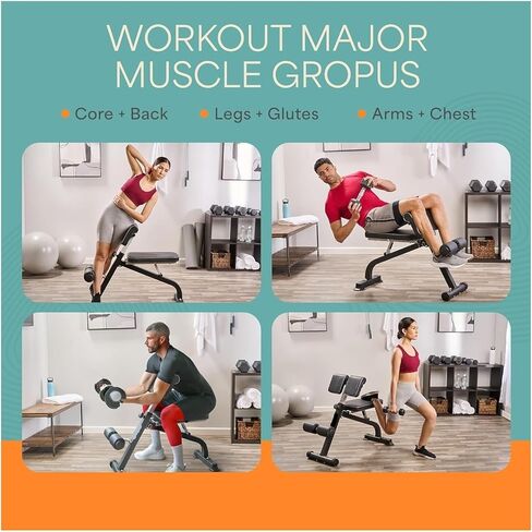 Roman Chair Hyperextension Bench Adjustable Hyperextension Bench for Core Strength Training - Foldable Roman Chair with Sit-Up Function, Supports 330 lbs in Kuwait