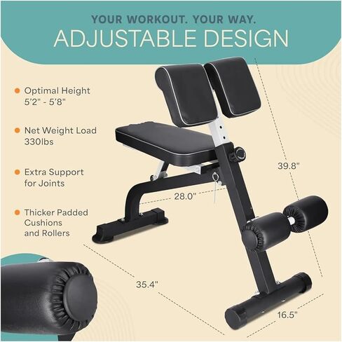 Roman Chair Hyperextension Bench Adjustable Hyperextension Bench for Core Strength Training - Foldable Roman Chair with Sit-Up Function, Supports 330 lbs in Kuwait