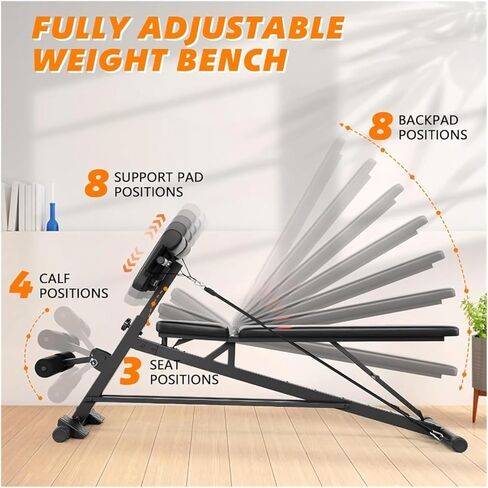 Roman Chair Hyperextension Bench Adjustable Weight Bench with Hyper Back Extension, Curl, Roman Chair, Ab Sit up for Full Body Workout, 900LBS in Kuwait