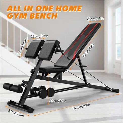 Roman Chair Hyperextension Bench Adjustable Weight Bench with Hyper Back Extension, Curl, Roman Chair, Ab Sit up for Full Body Workout, 900LBS in Kuwait