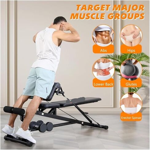 Roman Chair Hyperextension Bench Adjustable Weight Bench with Hyper Back Extension, Curl, Roman Chair, Ab Sit up for Full Body Workout, 900LBS in Kuwait