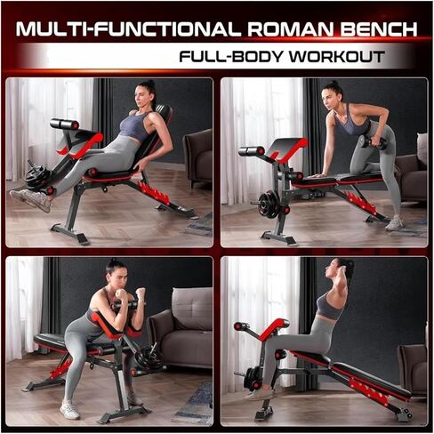 Roman Chair Hyperextension Bench Multifunctional Weight Bench with Leg Extension and Preacher Pad, Workout for Decline Press, Strength Training in Kuwait