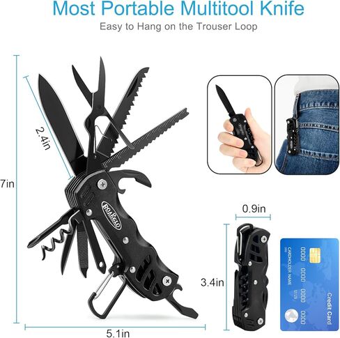سكين متعدد المهام، سكين جيب 16 في 1، سكين متعدد الأدوات مصنوع يدويًا، هدية عيد ميلاد للرجال والنساء وزوجها وصديقتها وصديقتها والأب، أسود in Kuwait