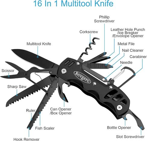 سكين متعدد المهام، سكين جيب 16 في 1، سكين متعدد الأدوات مصنوع يدويًا، هدية عيد ميلاد للرجال والنساء وزوجها وصديقتها وصديقتها والأب، أسود in Kuwait