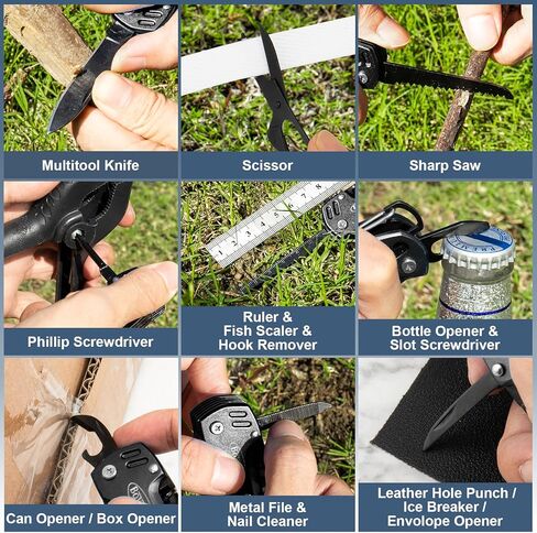 سكين متعدد المهام، سكين جيب 16 في 1، سكين متعدد الأدوات مصنوع يدويًا، هدية عيد ميلاد للرجال والنساء وزوجها وصديقتها وصديقتها والأب، أسود in Kuwait
