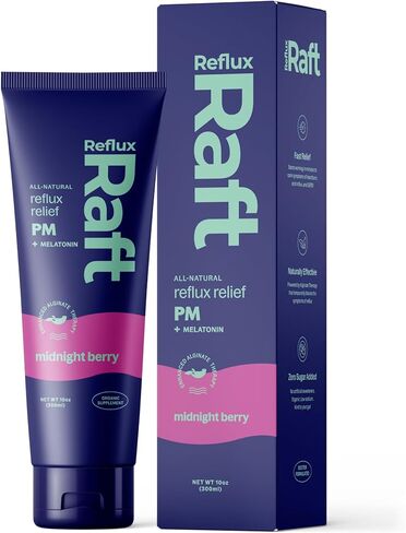 Acid Reflux Therapy PM with Organic Alginate & Melatonin, Rapid & Lasting Gerd, LPR & Digestion Symptom Support, Zero Sugar, Gluten Free, Midnight Berry, 47 Gel Servings, 8 OZ Bottle in Kuwait