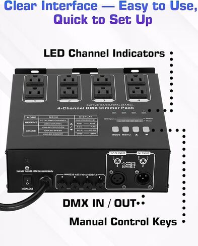 Dmx Dimmer Pack,4 Channel Dmx512 Dimmer Pack， Lighting Controller, DMX 4-Channel Dimmer Pack Suitable for Stage Lighting Control in Kuwait