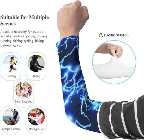 Blue Lightning Cooling Arm Sleeves UV Sun Protector Breathable Ice Silk Compression Sleeves Cover in Saudi Arabia