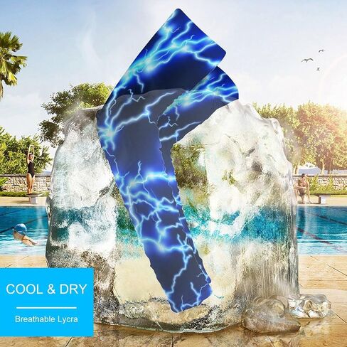 Blue Lightning Cooling Arm Sleeves UV Sun Protector Breathable Ice Silk Compression Sleeves Cover in Saudi Arabia