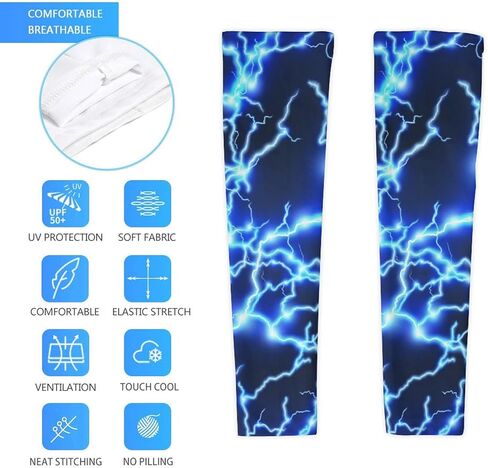 Blue Lightning Cooling Arm Sleeves UV Sun Protector Breathable Ice Silk Compression Sleeves Cover in Saudi Arabia