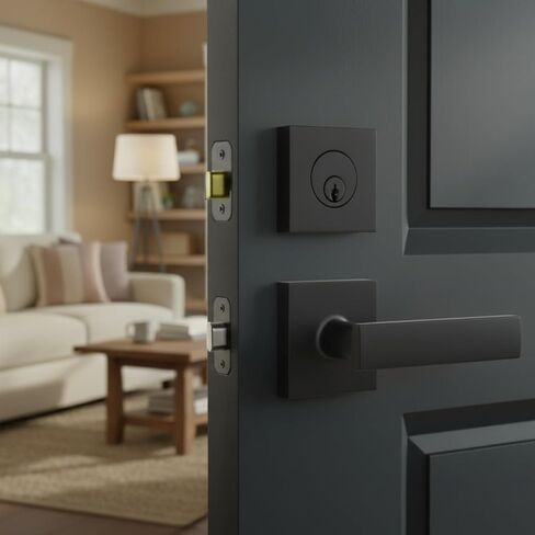 Weslock (027703232FR22-1) رافعة مدخل Utica Square مع مجموعة أسطوانة deadbolt مجموعة التحرير والسرد الأسود غير لامع (1) in Kuwait