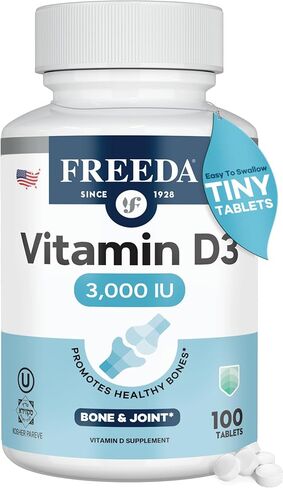 فيتامين D3-3000 IU من فريدا - أقراص مكملات كوشير نقية عالية الفعالية - صحة العظام والعضلات، وامتصاص الكالسيوم، ودعم المناعة للرجال والنساء* - 100 قطعة in Kuwait