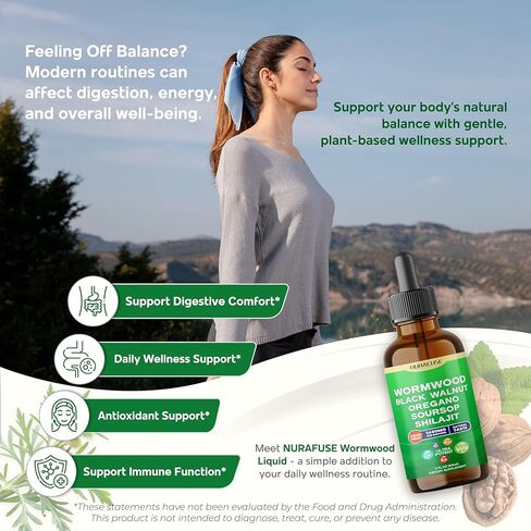 Organic Wormwood, Black Walnut, Oregano, Soursop, Shilajit Liquid Drops – 1550mg per Serving, Ultra Potent, USA Made & Lab Tested – 2 FL OZ (60ml) in Kuwait