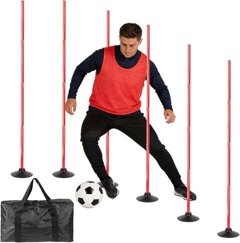 6 Pcs 5 FT Adjustable Agility Training Poles for Soccer,Basketball,Football, Horse,Dog-Speed and Agility Training Equipment Sports Training Poles with Rubber Bases and Bag(Red) in Kuwait