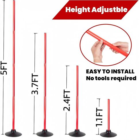 6 Pcs 5 FT Adjustable Agility Training Poles for Soccer,Basketball,Football, Horse,Dog-Speed and Agility Training Equipment Sports Training Poles with Rubber Bases and Bag(Red) in Kuwait