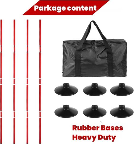 6 Pcs 5 FT Adjustable Agility Training Poles for Soccer,Basketball,Football, Horse,Dog-Speed and Agility Training Equipment Sports Training Poles with Rubber Bases and Bag(Red) in Kuwait