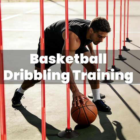 6 Pcs 5 FT Adjustable Agility Training Poles for Soccer,Basketball,Football, Horse,Dog-Speed and Agility Training Equipment Sports Training Poles with Rubber Bases and Bag(Red) in Kuwait