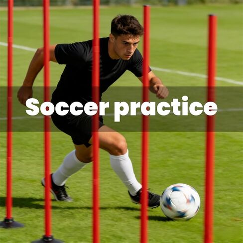 6 Pcs 5 FT Adjustable Agility Training Poles for Soccer,Basketball,Football, Horse,Dog-Speed and Agility Training Equipment Sports Training Poles with Rubber Bases and Bag(Red) in Kuwait