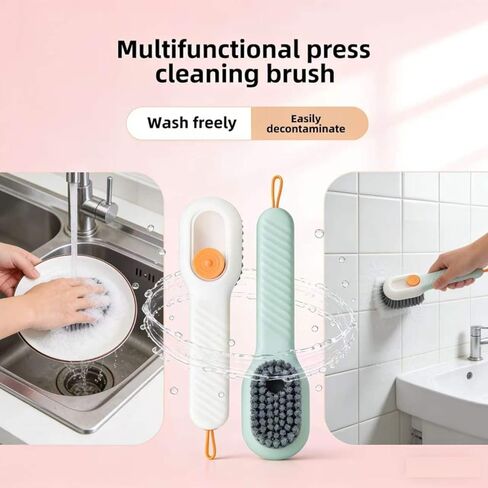 Multifunctional Cleaning Brush with Plaid Grip, Soft Fine Bristles, Easy Decontaminate,soap Dispenser (White) in Kuwait