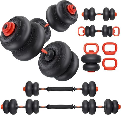 Yoleo Adjustable Dumbbell Set, 45LBS Free Weight Set with Silent Anti-Collision Air Cushion with Connector, 5-in-1 Dumbbells Set Includes Barbell, Kettlebells, Push up Stand, Weight Plate, Exercise & Fitness Dumbbells Weight Set for Home Gym Suitable Men/ in Kuwait