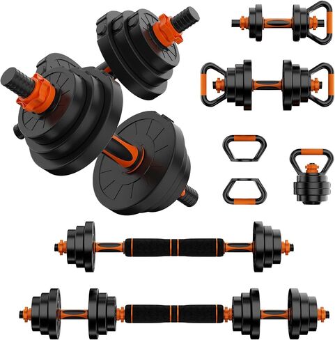 VTORY Adjustable Weights Dumbbell Set, 20/70/90lbs Free Weights Set with Connector, 4 in1 Dumbbells Set Used as Barbell, Kettlebells, Push up Stand, Weight Set for Home Gym Suitable Men/Women in Saudi Arabia