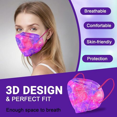 أقنعة الوجه Rasav KN95 ، قناع سلامة الغبار مريح 5 طبقة ، قناع التصميم الملون kn95 للنساء ، الرجال in Kuwait
